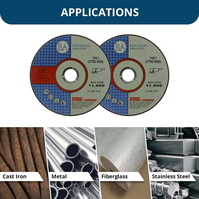 Benchmark Abrasives 5 Inch Aluminum Oxide Self Sharpening Grinder Cut Off Wheels for Meta and Steel, .045" Thick 7/8" Arbor, Angle Grinder Cutting Disc, Type 1 Thin Grinding Cutting Wheel - 25 Pack - Image 1